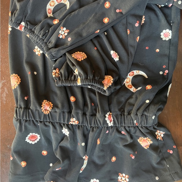 SOLD. Ann Taylor Black Jewel Celestial Moon Long Sleeve Blouse, Elastic Waist - Picture 4 of 10